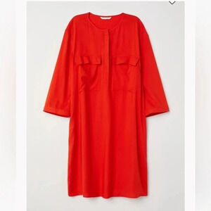 H&M lightweight bright red long sleeve Shirt Dress size 14